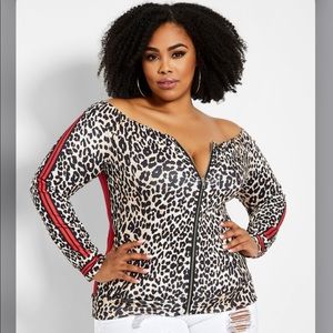 Plus size off the shoulder zipper bomber jacket